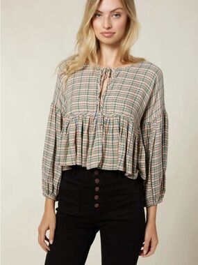 O’Neil ROSIE PLAID LONG SLEEVE Multi-Color TOP NWT XS